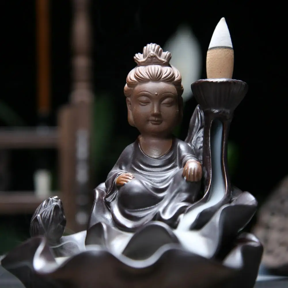 

Buddha Backflow Incense Burner Smoke Waterfall Incense Burner Holder Ceramic Aromatherapy Furnace Mountain River Handicrafts