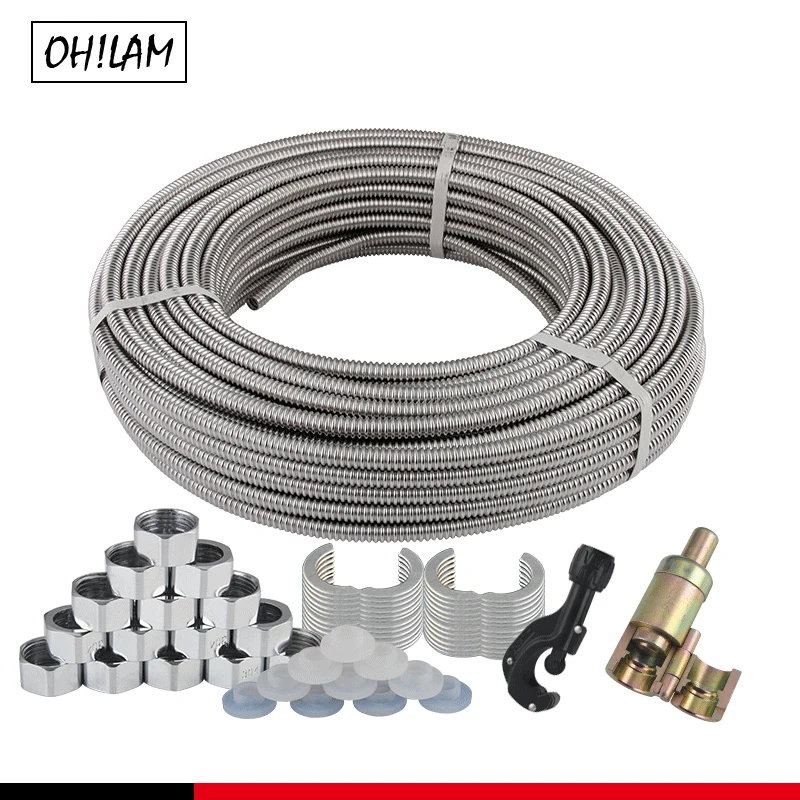 

10Meters 304 Stainless Steel Pipe 1/2" DIY Tube Plumbing Hose Retractable Water Hose Corrugated Pipe