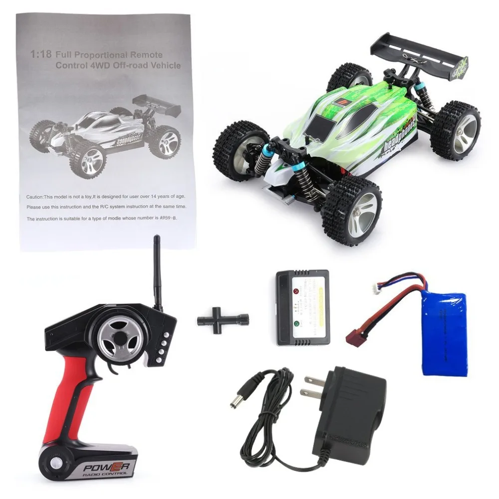 

WLtoys A959-B 2.4G 1/18 Full Proportional Remote Control 4WD Vehicle 70KM/h High Speed Electric RTR Off-road Buggy RC Car