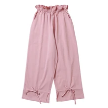 Модные оригинальные женские брюки-Капри, женские хлопковые розовые эластичные брюки длиной до щиколотки с высокой талией, на шнуровке, с бантом, Летние Осенние женские брюки