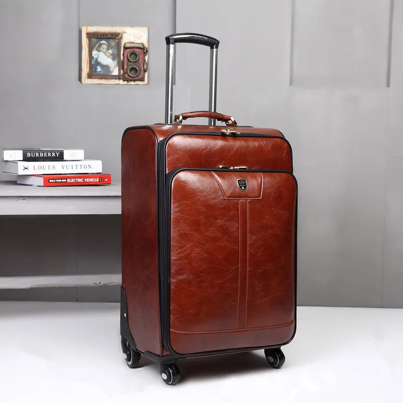 

18 INCH PU Leather Trolley Luggage Business Trolley Case Men's Suitcase Travel Bag Rolling Luggage