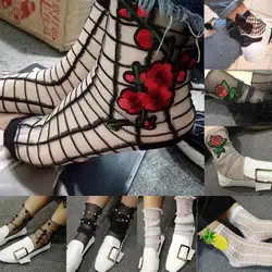 Новые модные женские туфли модные рюшами ажурные ботильоны на высоком Носки для девочек сетка Кружево сачок короткие носки