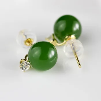 

18k Gold Jewelry Natural Jade Gemstone Simple Ball Stud Earrings For Women Fine Jewelry Boucle D'Oreille Femme
