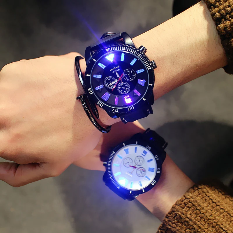 

Led Flash Luminous men Watch Personality Trends Students Lovers couple Woman Men's Watches Light WristWatch Kids Relojes Hombre