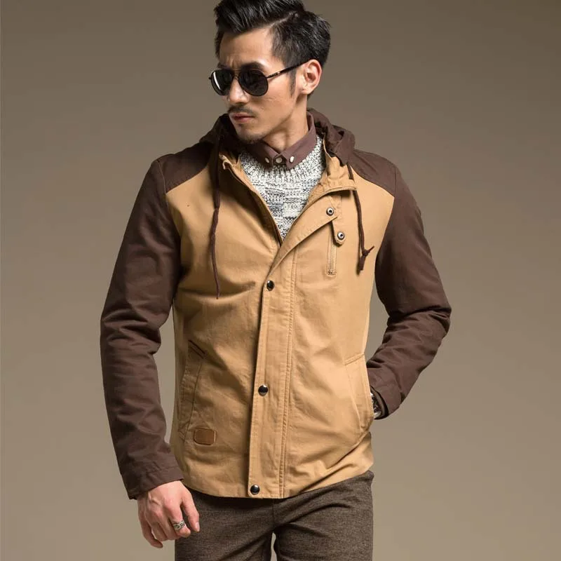 New autumn new men's hooded jacket slim mixed colo...