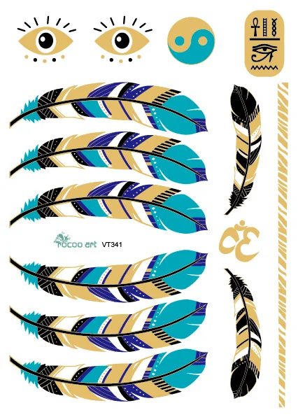 Body Art Beauty Makeup Sexy Feather Tattoo Waterproof Gold Tattoo