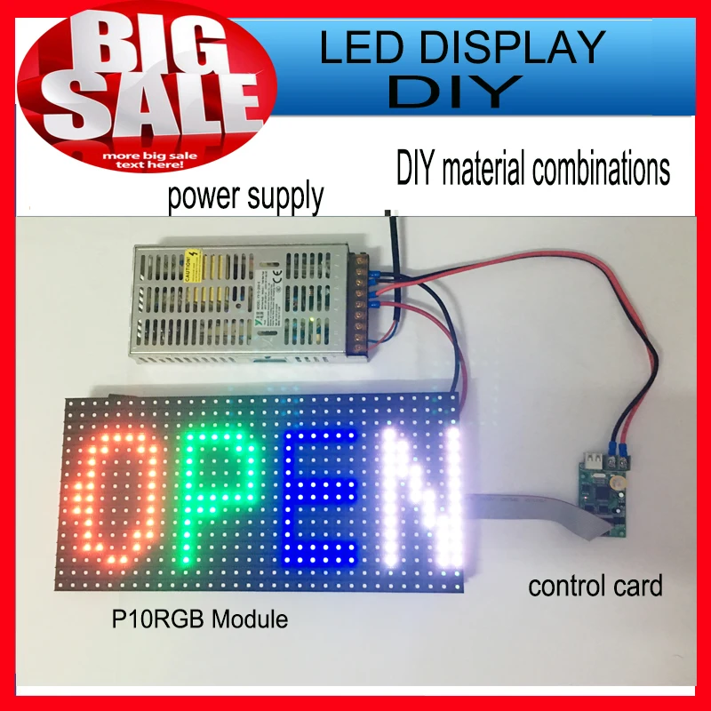 1 шт. SMD P10 модуль + 1 шт. RGB асинхронный карты + 1 шт. мощность/SMD открытый прокрутки полный светодиодный знак DIY комплекты