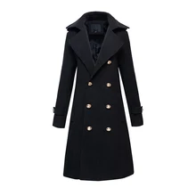 Зимний утепленный ватник Мужские шерстяное длинное пальто куртка двубортный slim fit парка пальто Модная верхняя одежда