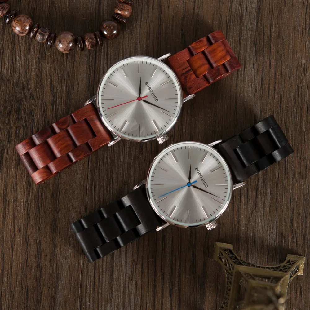 Designer BOBO BIRD Men's Watches LO15-O16 Ultra Thin Quartz Wooden Hour Luxury Silver Dial Stainless Steel Watch for Men