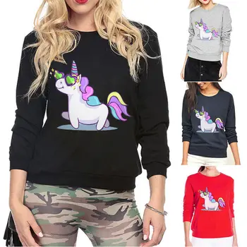 

Women Ladies Cartoon Printed O-Neck Sweatshirt Casual Cotton Long Sleeves Pullover Top Sweatshirt