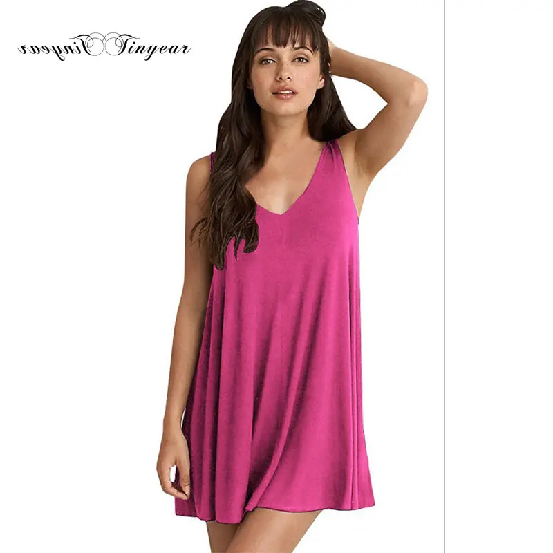 

Tinyear Plus size S-6XL Womens Dresses New arrival 2019 Elegant solid color Casual V-neck Sleeveless Girls dress