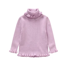 Baby Girls Winter Sweaters Children Kids Knitted Pullover Solid Color Warm Outerwear Baby Turtleneck Sweater Red Purple Pink