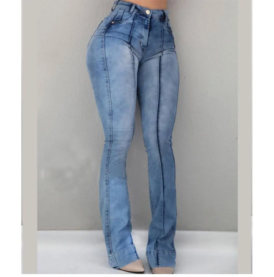 jeans woman new Retro wash elastic hips South American style wide leg flare plus size women jeans