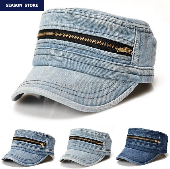 High Quality Casual Denim Vintage Zipper Washed Flat Army Cap Military Hat for women and Man Free Shipping H083 | Тематическая