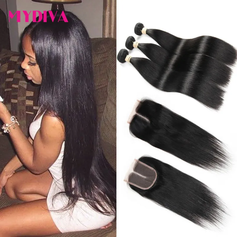 8A Grade Unprocessed Mink Brazilian Straight Hair With Closure 3 Bundles With Closure Human Hair Weave Bundles With Closure