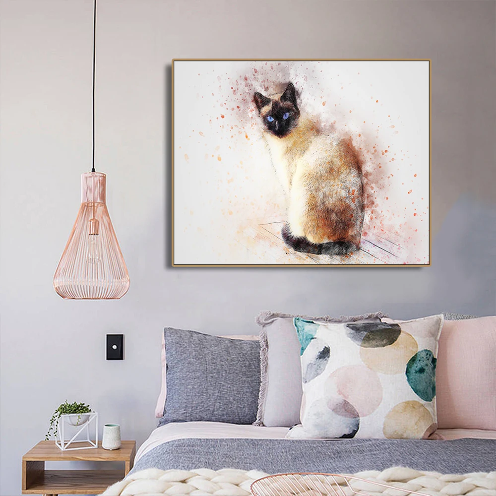 Акварель сиамская кошка украшение холст живопись каллиграфия печать настенные художественные картины для гостиной животные Плакат стены искусства