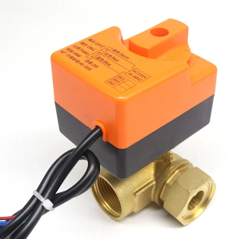 DN25(G ") AC220V 3 way 3 провода Электрический привод латунный шаровой клапан, холодная и горячая вода пар/тепло газ латунный моторизованный шаровой клапан