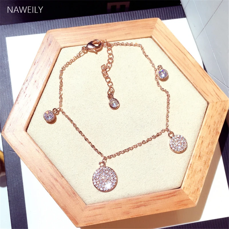 

NAWEILY Luxury Crystal Charm Bracelet Fashion Bracelets Women' Jewelry Round Rhinestone Pendant Bracelets Armbanden Fine Gift