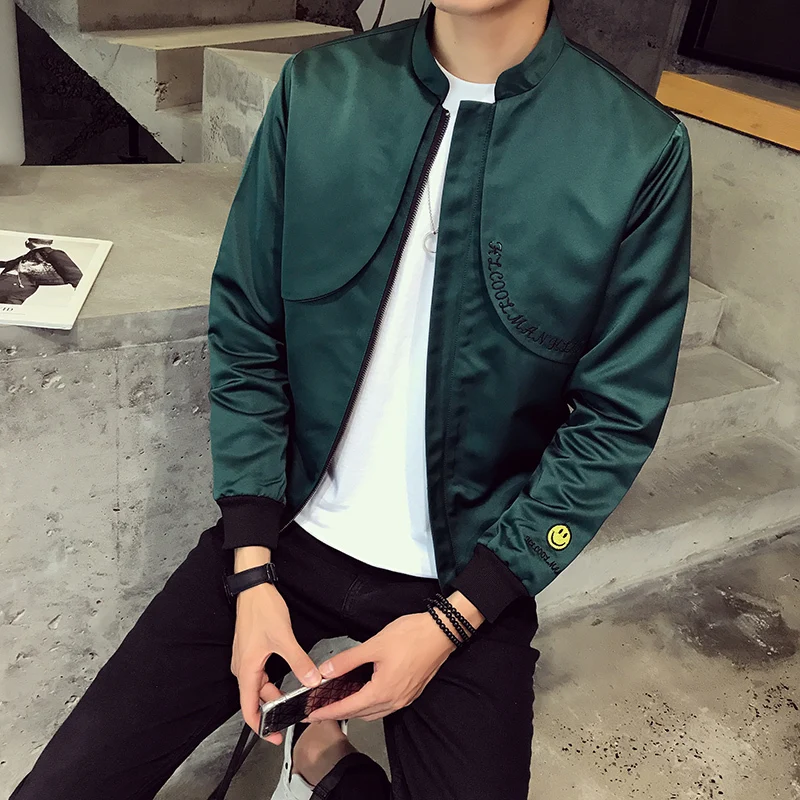2018 stickerei Doppel Schicht Jacke Schwarz Grün Weiß Herren Bomber Jacke Masculino Campera Hombre Ropa Para Hombre
