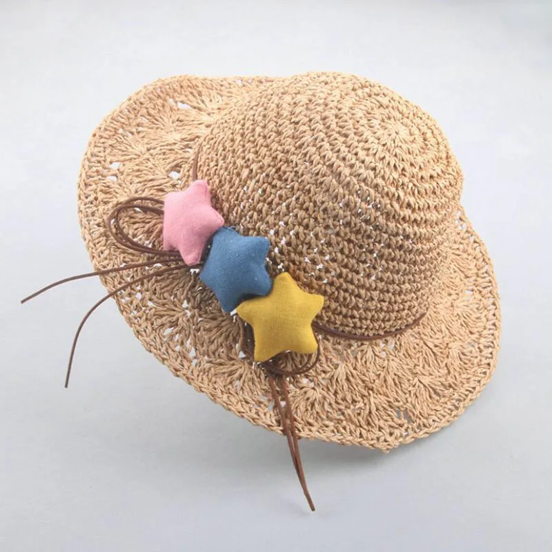 

SUOGRY Sun Caps Round Cover Tape Boater Straw Beach Hat Panama Hats for Children Summer Hat of Straw Hats
