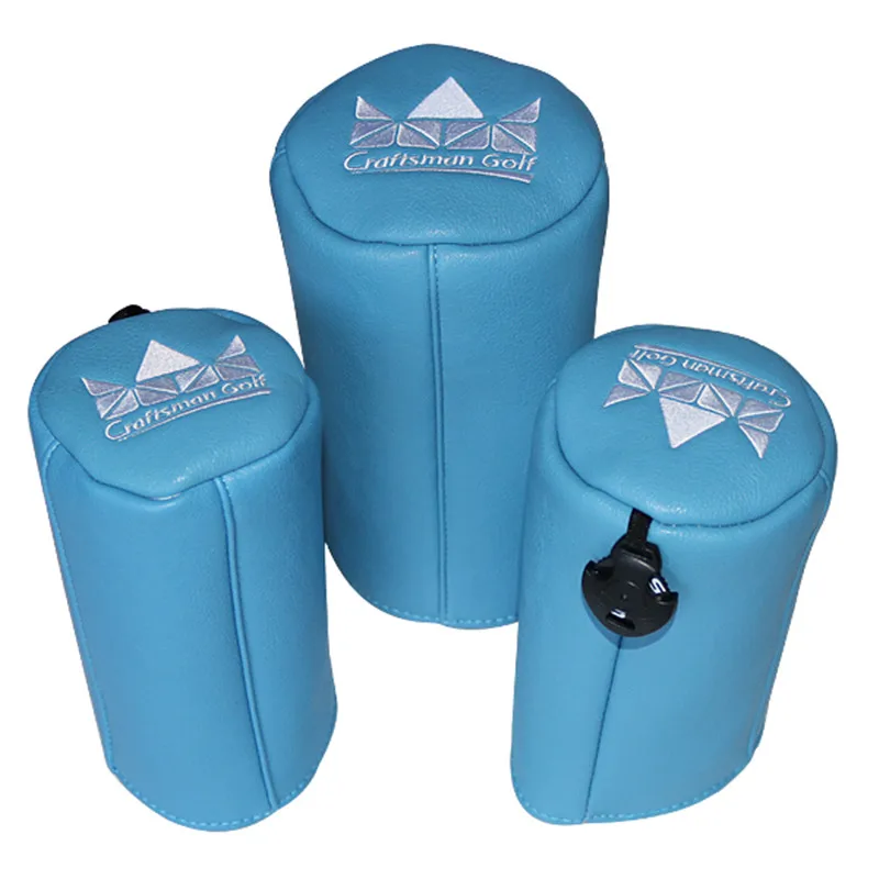 CRAFTSMAN GOLF  Embroidered Golf Club Cylinder Blue Leather Headcover Set (1)