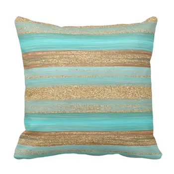 

Pillow Cover Green Elegant Modern Turquoise Faux Stripes Pattern Artistic Pillow Case Home Square Pillowcase
