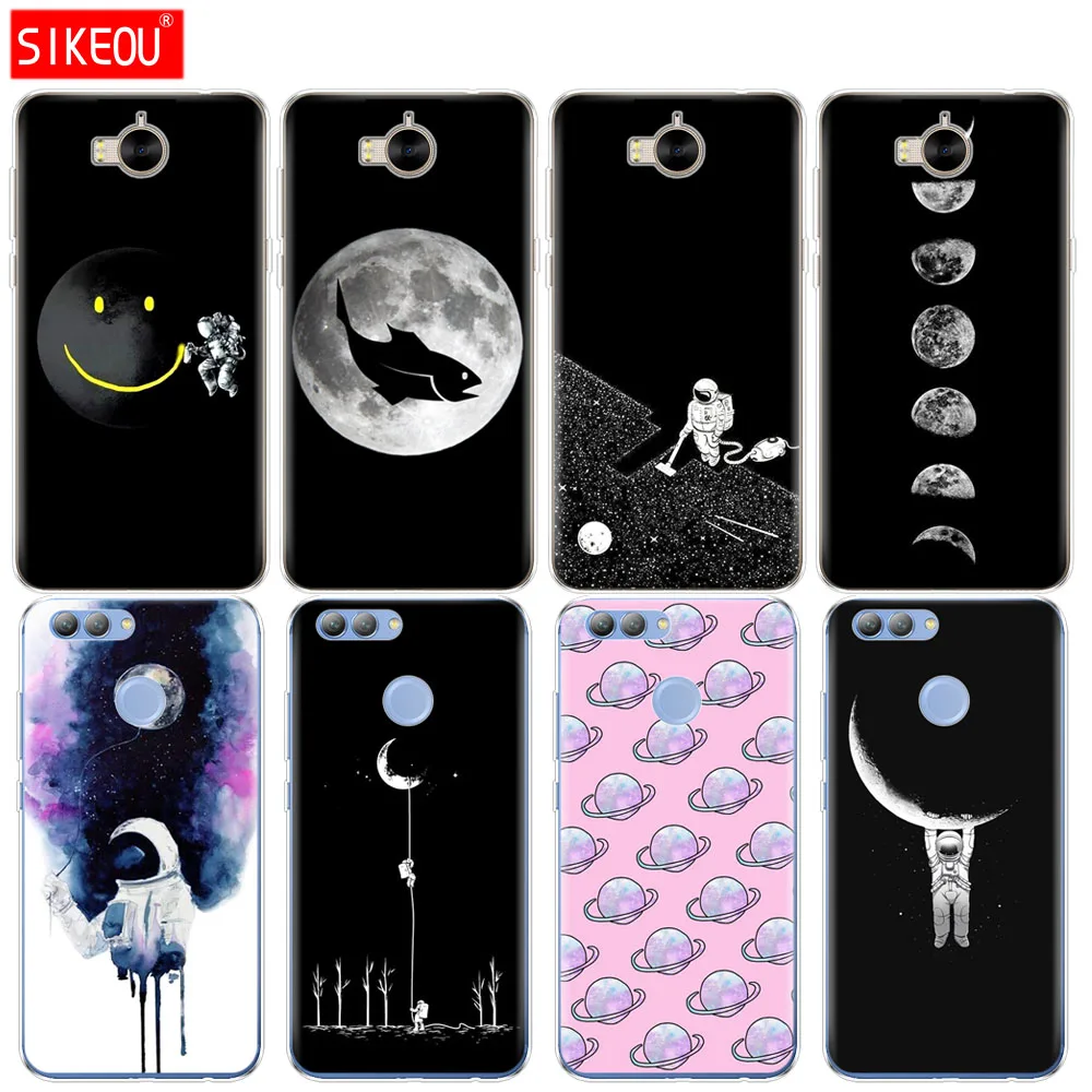 

Silicone phone Cover Case for huawei Y3 Y6 Y5 2 II 2017 nova 3e 2s 2 LITE plus space earth moon