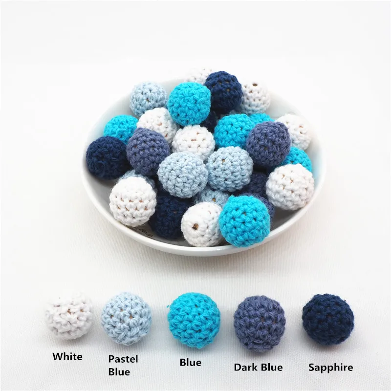 

Chenkai 50pcs 16mm 20mm Knitting Crochet Wood Beads DIY baby pacifier Dummy teether Wooden Ball jewelry Sensory Toy Boy Series