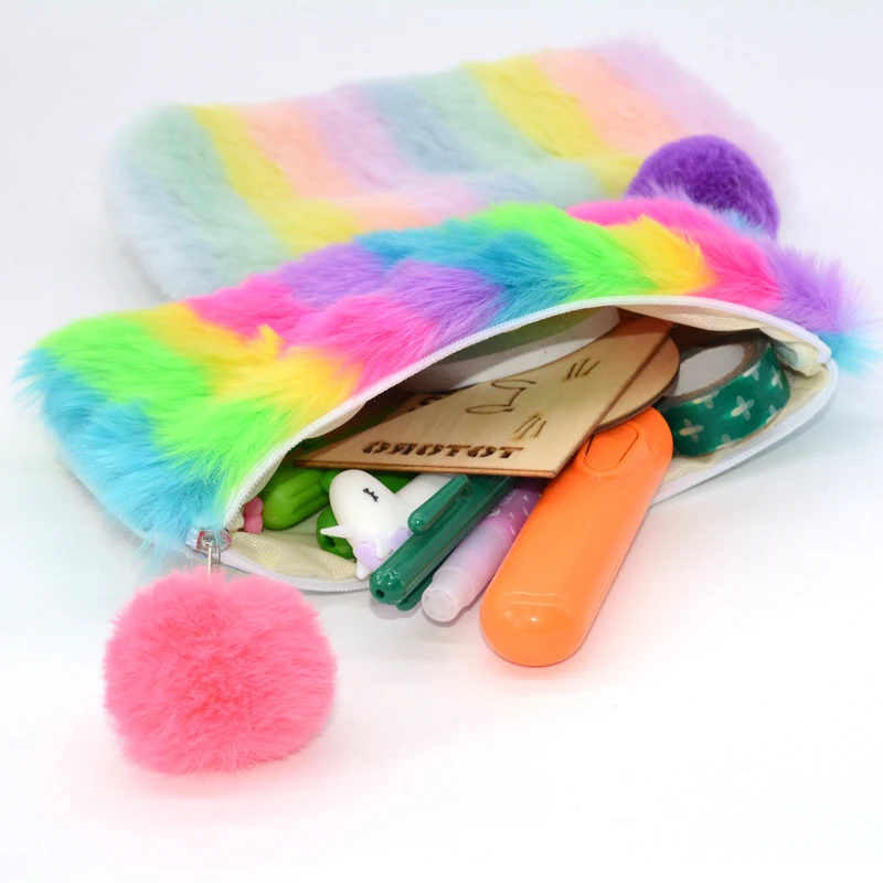 Плюшевый чехол-карандаш Pennenzak Kawaii Pennen Etui Estuche Escolar Astuccio School Pensil Bag Lapices Estuches Laser Rainbow |