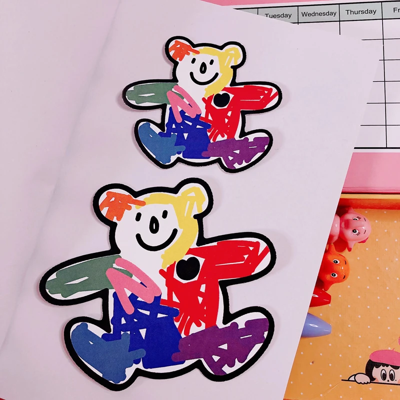 Ins популярная цветная водостойкая наклейка с изображением медведя из мультфильма Kawaii для ноутбука, чемодана, наклейки на руку, милые наклейки для детей, подарок - Цвет: 1 big 1 small sticke