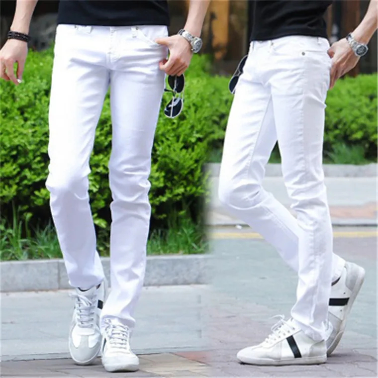 Джинсы для молодых мужчин, мужские модные дизайнерские брендовые черные, белые, красные джинсы, новые хлопковые брюки, обтягивающие длинные брюки, Стрейчевые джинсы