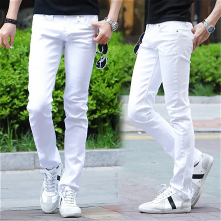 2019 Young Men Jeans Male Fashion Designer Brand Black White Red Jeans New Cotton Pants Slim Skinny Long Trousers Stretch Jeans 2019 Young Men Jeans Male Fashion Designer Brand Black White Red Jeans New Cotton Pants Slim Skinny Long Trousers Stretch Jeans
