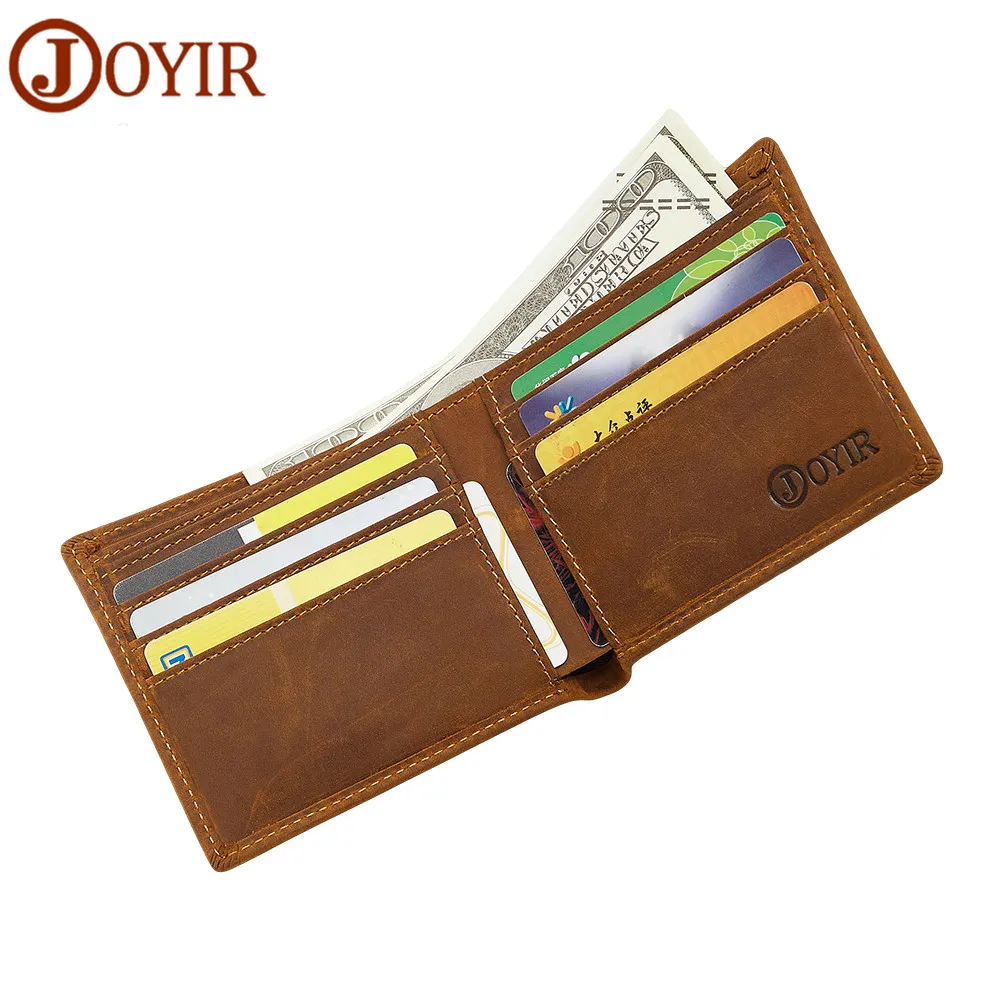 

JOYIR Crazy Horse Leather Men Wallets Brand Designer Wallets Vintage Men Coin Purse Male Wallet Small Wallets Credit Card Holder