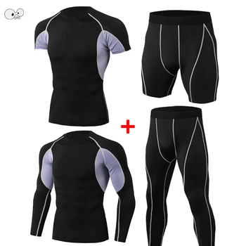 

Dry Fit 4 Pcs Mens Compression Sports Suit Gym Fitness Tracksuit Clothing Jogging Sportswear Exercise Workout Tights Running Set