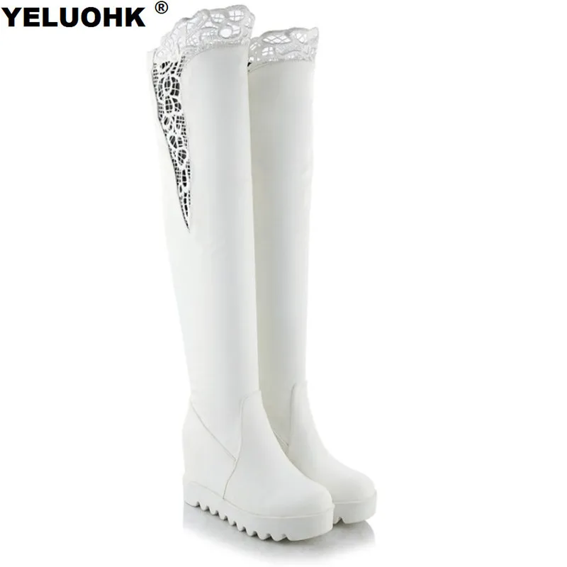 

Fashion Lace Over The Knee Boots Women Wedge Shoes Casual Platform 2017 Autumn Winter Women Shoes Winter High Boots Women