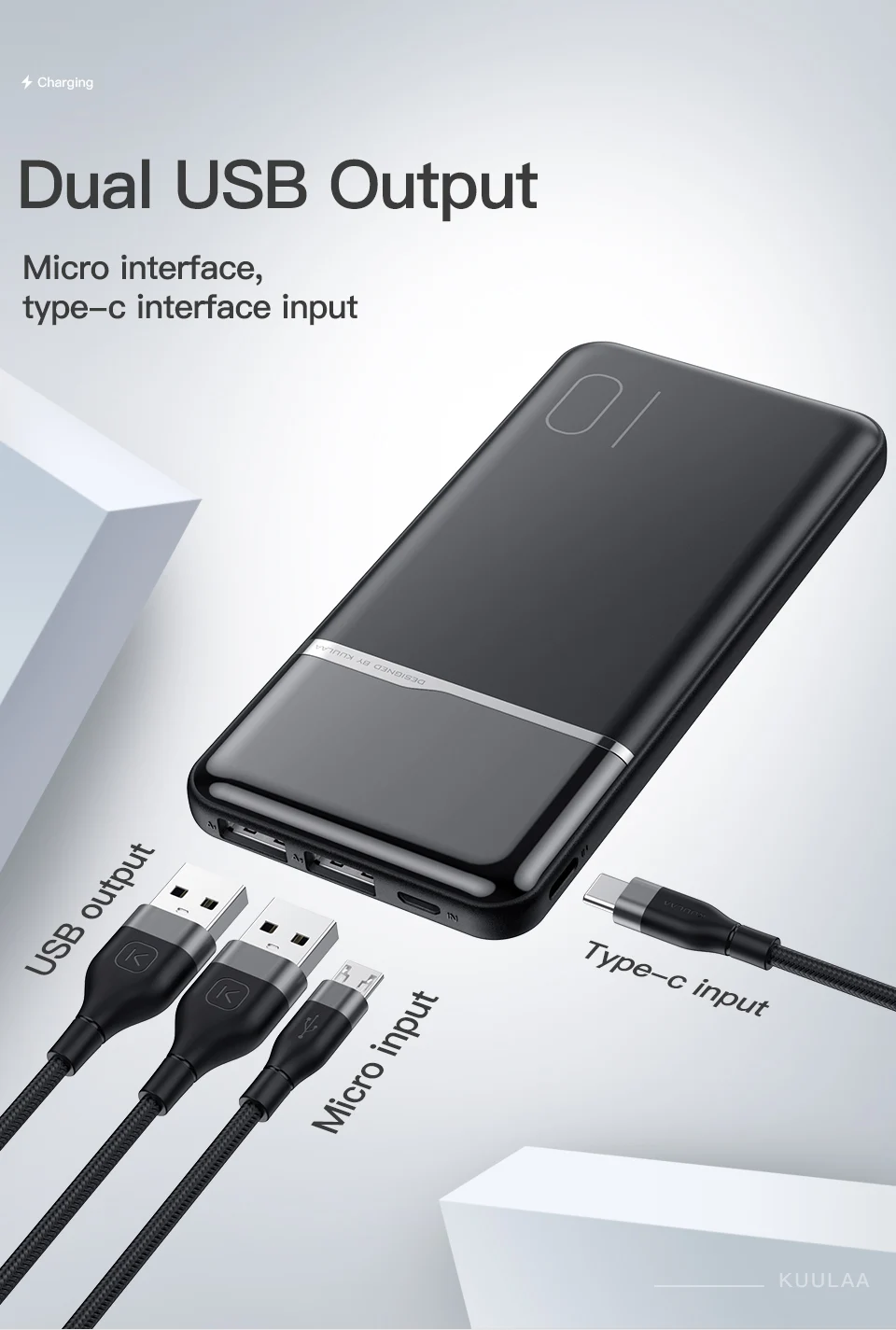 portable phone charger KUULAA Power Bank 10000mAh Portable Charging PowerBank 10000mA PowerBank USB External Battery Charger For Xiaomi Mi iPhone11 12 usb battery pack