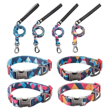 

Dog Collar Pet Polyester Colorful Fashion Collar with Leash Durable Dog Leash Travel Walking Accessories Pet Products