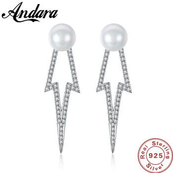 

New Arrival Real 925 Sterling Silver 7-7.5mm High-Brightness Pearl Earrings With Clear CZ for Women Jewelry Wholesale