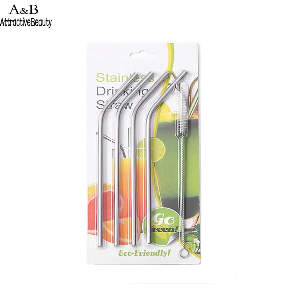 Reusable Drinking Straws Stainless Steel Straws Casual 4 x Straws, 1 x with Cleaning Silver Brushes Reusable Drinking Straws Stainless Steel Straws Casual 4 x Straws, 1 x with Cleaning Silver Brushes