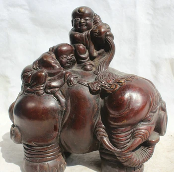

song voge gem S1925 10" Chinese Purple Bronze Feng Shui Tong Zi Boy ride elephant Statue sculpture