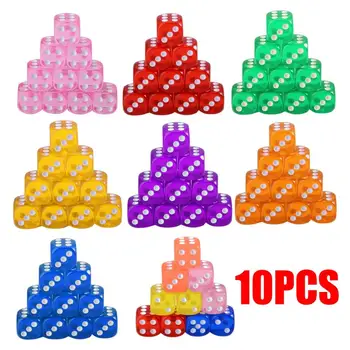 

10Pcs/set 16mm Clear Drinking Dice Acrylic Transparent Round Corner Dice Portable Table Playing Games 7 Colors