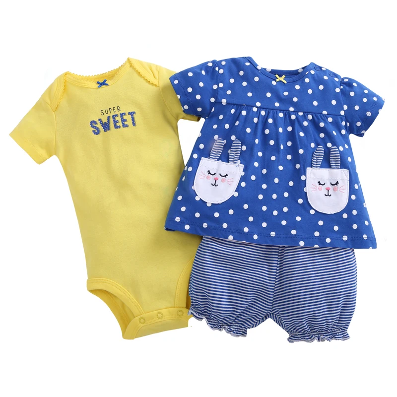 3PCS newborn baby girl clothes cute short sleeve polka dot T-shirt&tops+sweet romper+stripe shorts for 6-24m baby girl outfits