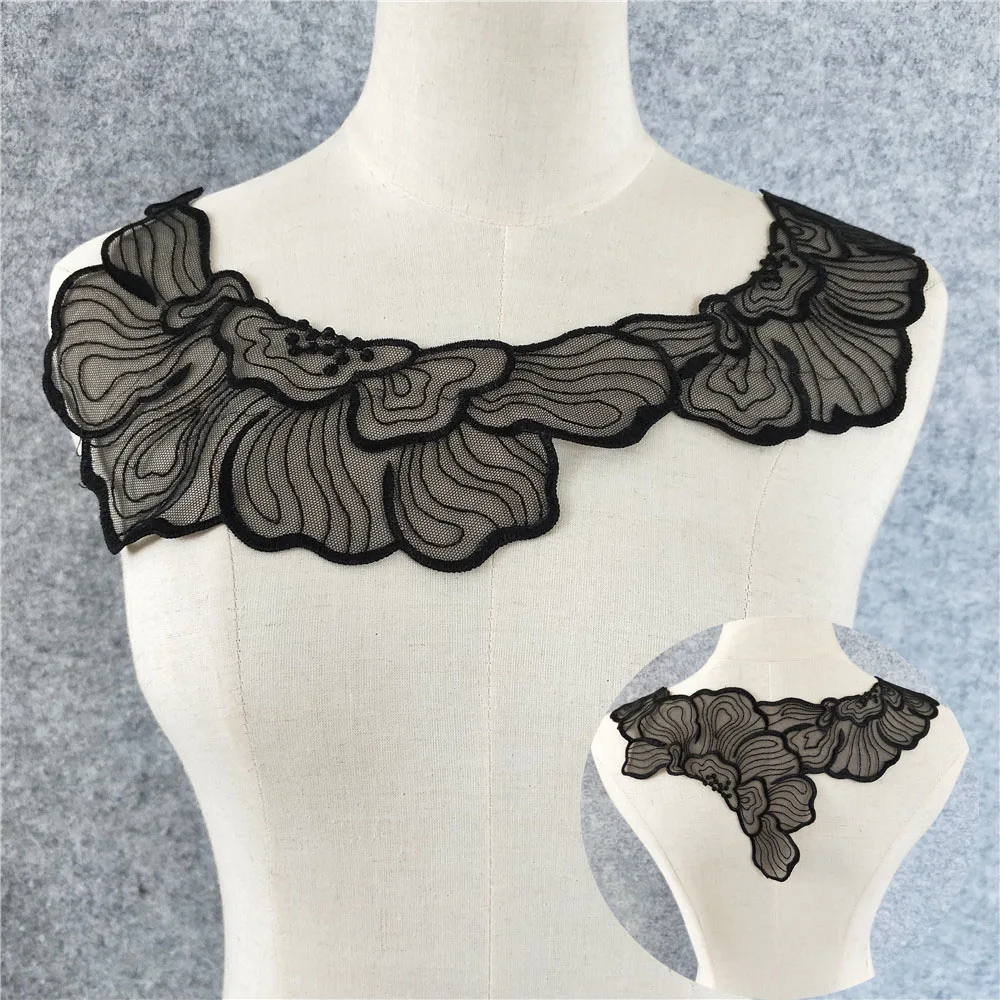 

Embroidered Lace Trim Neckline tulle Fabric Lace Neckline,Wedding Dress Collar Lace For Sewing Supplies Crafts Front and Back