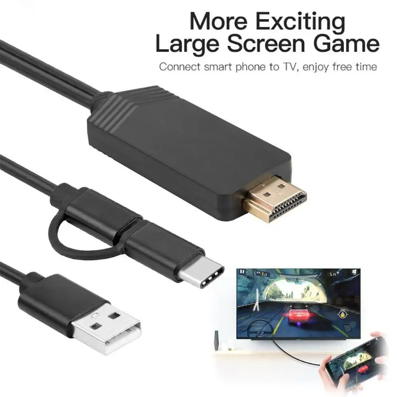 

2 in 1 Phone 2m HDMI 1080P HDTV Same Screen Line Adapter Wire Cable for Android Micro USB Type-C