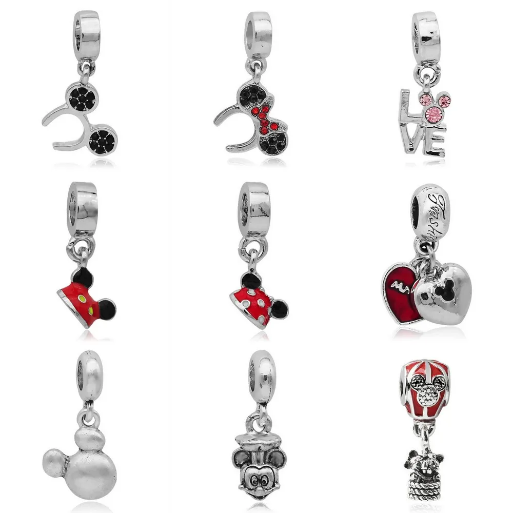 

New Silver Mickey Minnie Love Headband Pendants Charms Dangle Beads Fit Pandora Bracelet Bangle Diy Jewelry Bead Charm