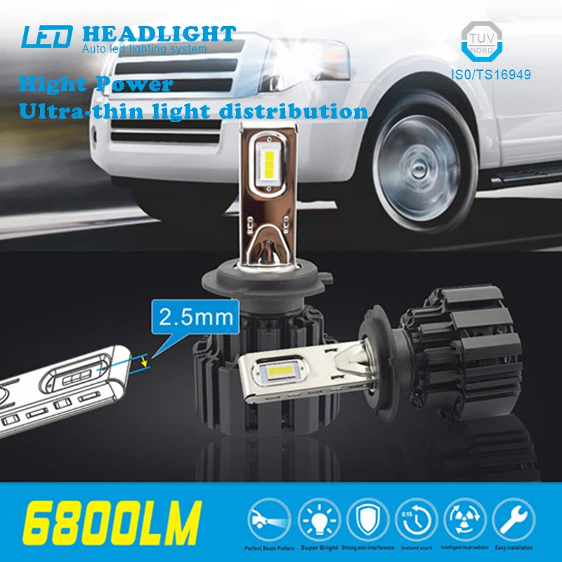 

2Pcs H4 H7 LED Car Headlights Beads Ultra-thin Super Heat Dissipation P9 Car LED Daytime Running Lamp Bulbs h4 led car-styling
