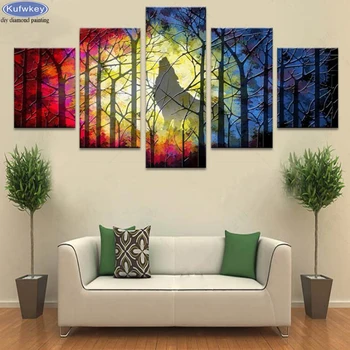 

5D DIY Diamond Painting Forest Wolves Trees landscape Diamond Painting Full Square/Round Drill Rhinestone Embroidery 5pcs/set