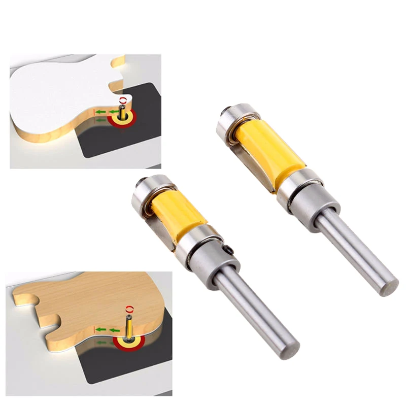2pcs Flush Trim Router Bit Top & Bottom Bearing 1/4'' Shank Woodworking