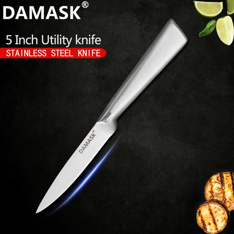 Дамасский дизайн, кухонный нож из нержавеющей стали, 3Cr13mov, острое лезвие, набор поварских ножей, слайсер для суши, сашими, нож для приготовления хлеба - Цвет: 5 inch utility
