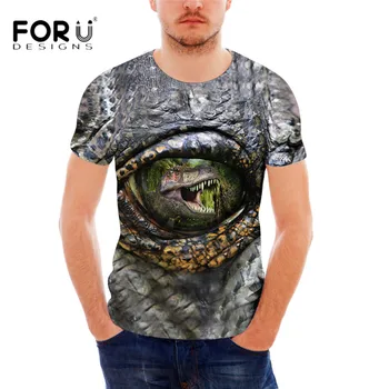 

FORUDESIGNS Cool 3D Dinosaur Men T Shirt Summer Short Sleeve Fitness Bodybuilding T-shirts for Male Animal Eye Print Men Top Tee